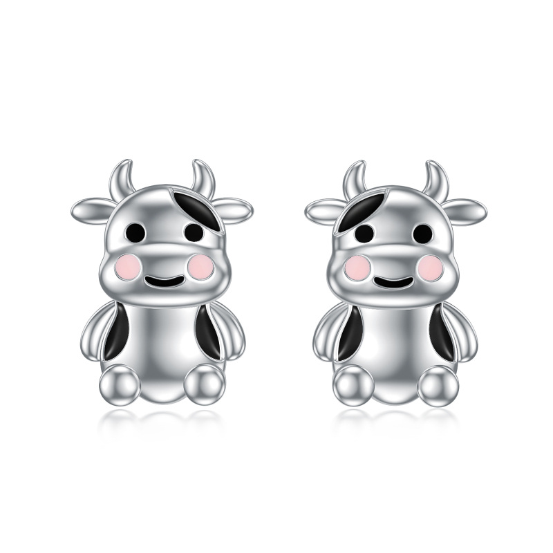 Sterling Silver Cow Stud Earrings-16