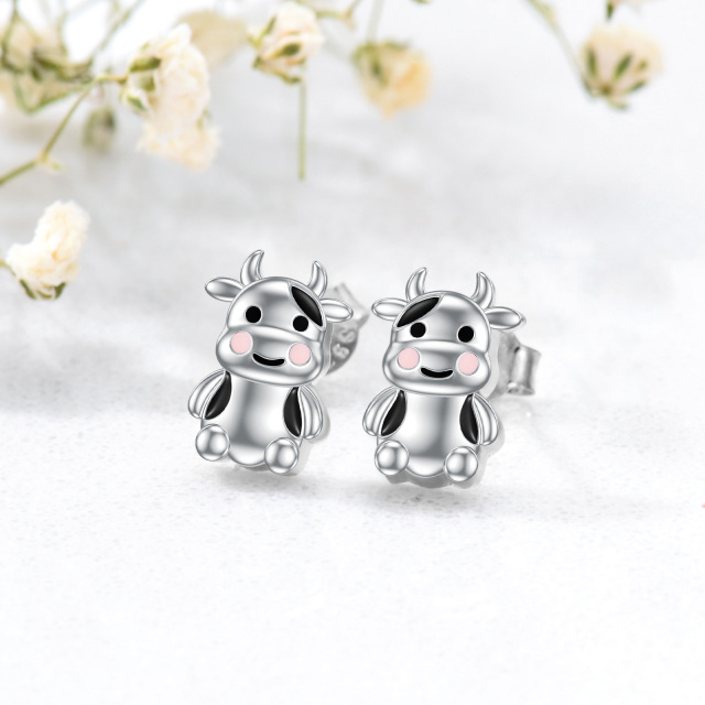 Sterling Silver Cow Stud Earrings-3