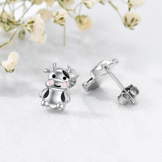 Sterling Silver Cow Stud Earrings-4