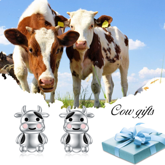 Sterling Silver Cow Stud Earrings-5