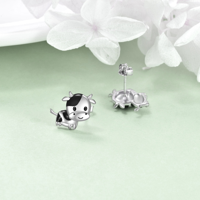 Sterling Silver Cow Stud Earrings-4