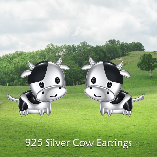 Sterling Silver Cow Stud Earrings-6