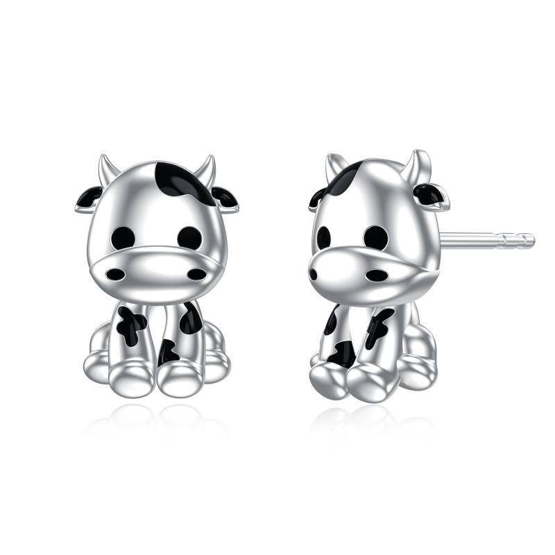 Sterling Silver Cow Stud Earrings-1