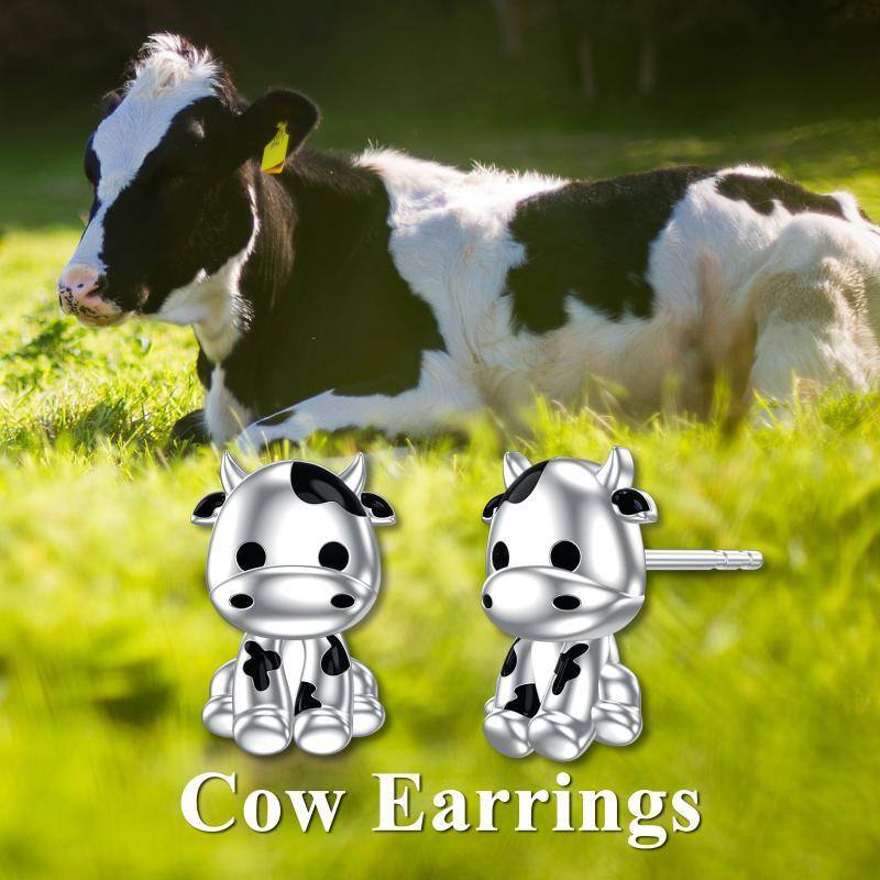 Sterling Silver Cow Stud Earrings-3