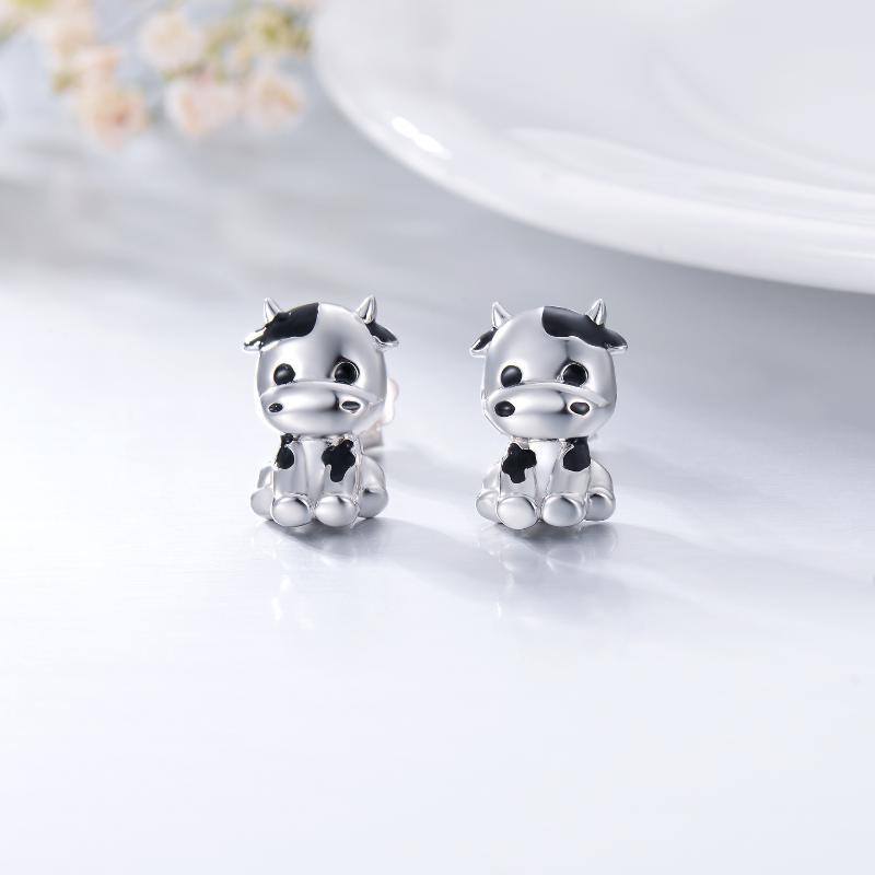 Sterling Silver Cow Stud Earrings-4