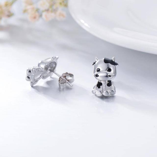 Sterling Silver Cow Stud Earrings-5