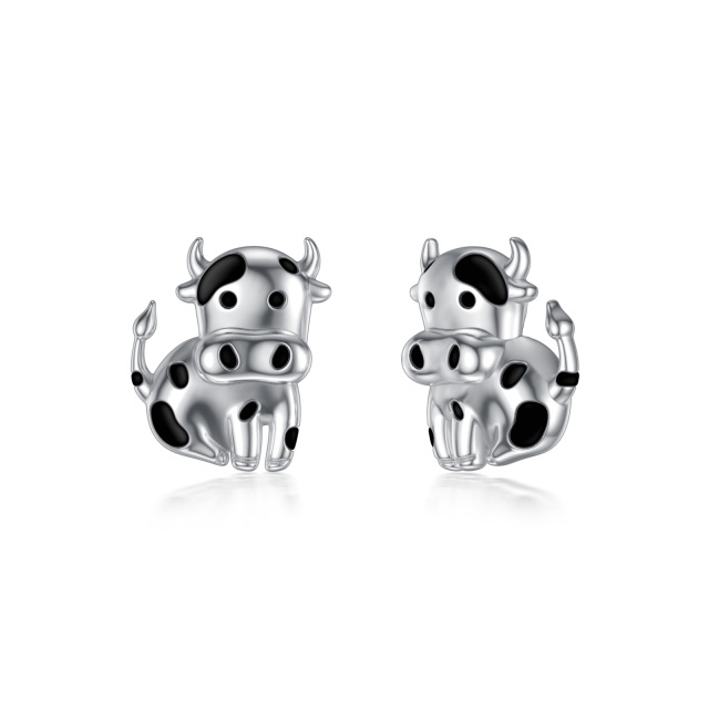 Sterling Silver Cow Stud Earrings-4