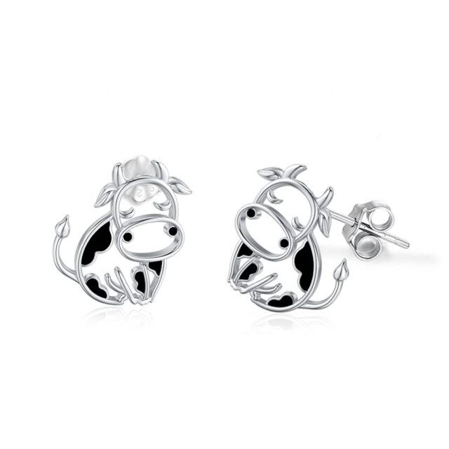 Orecchini a perno in argento sterling con mucca-1