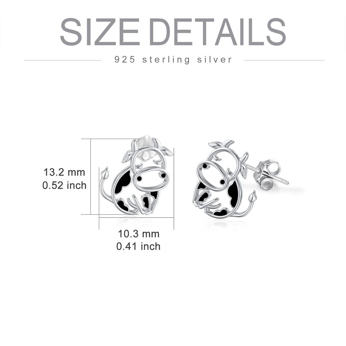 Sterling Silver Cow Stud Earrings-4