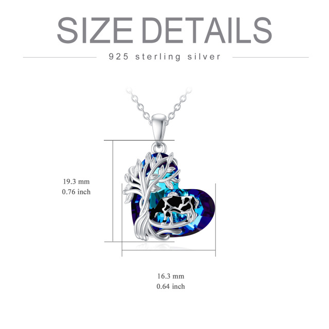 Sterling Silver Cow & Tree Of Life Crystal Pendant Necklace-5