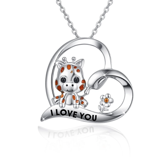 Sterling Silver Cow & Wildflowers Heart Pendant Necklace-3