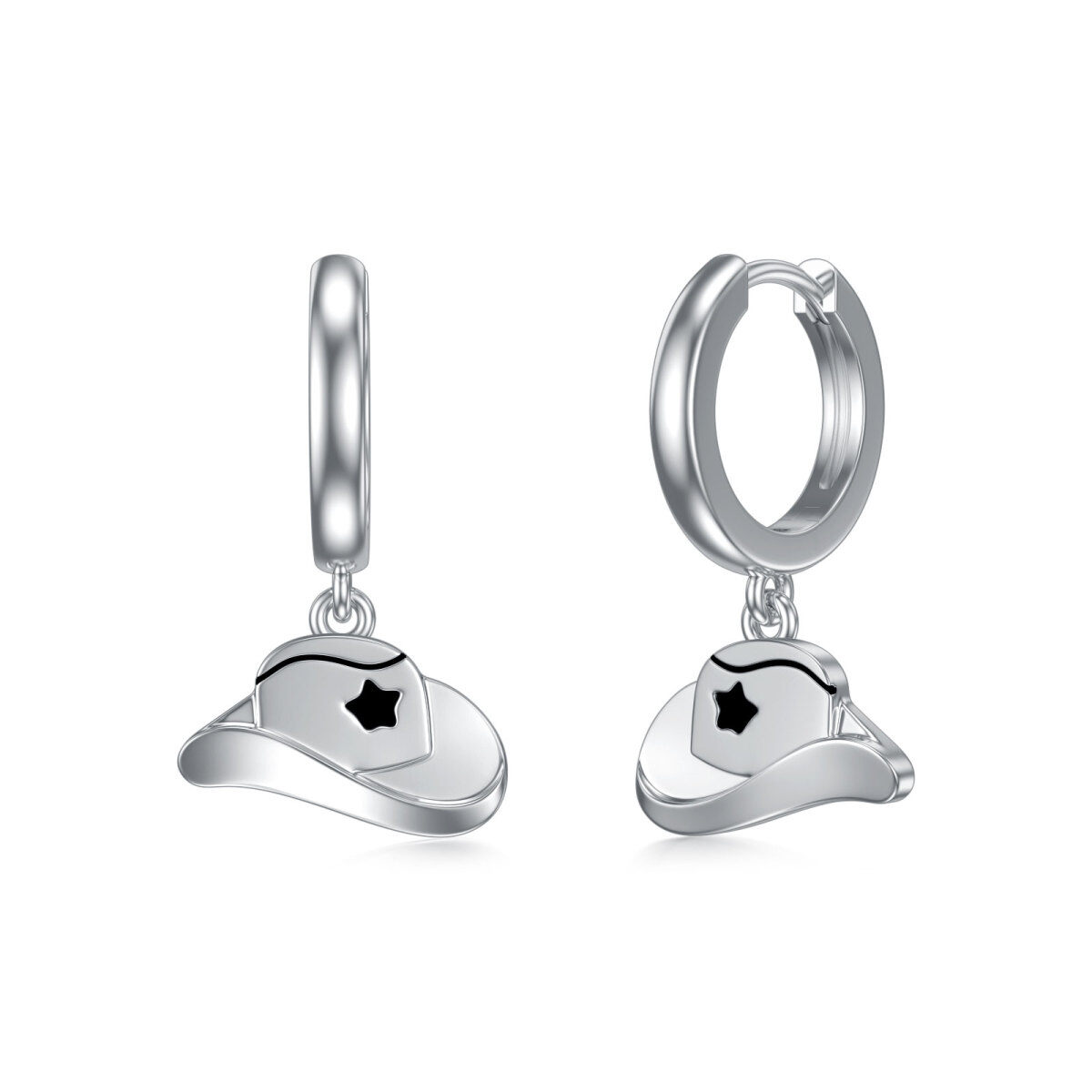 Sterling Silver Cowboy Hat Drop Earrings-1