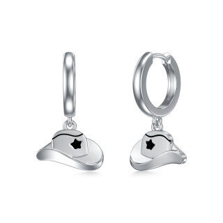 Sterling Silver Cowboy Hat Drop Earrings-5