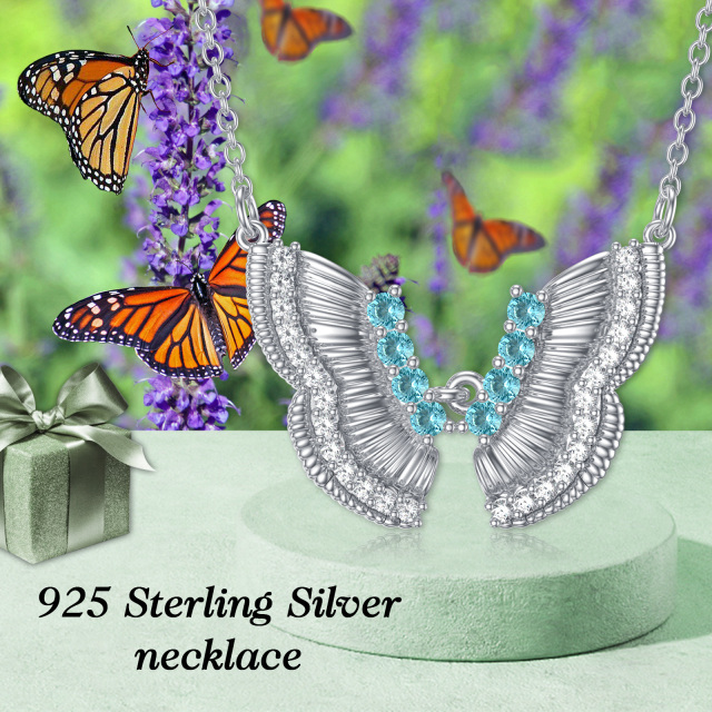 Sterling Silver Created Tourmaline Butterfly Pendant Necklace-6