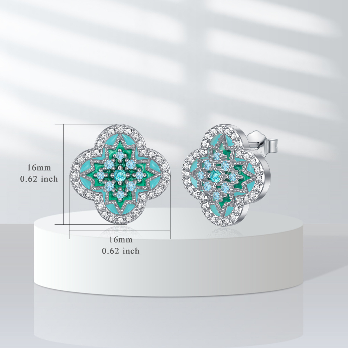 Pendientes Trébol de Cuatro Hojas de Turmalina Creada de Plata de Ley-5