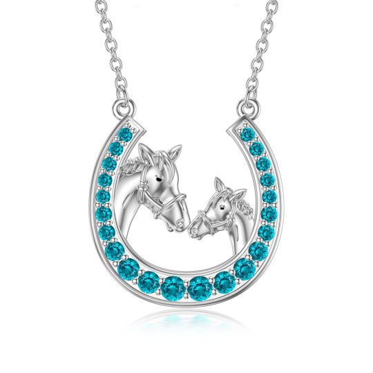 Sterling Silver Created Tourmaline Horse & Horseshoe Pendant Necklace