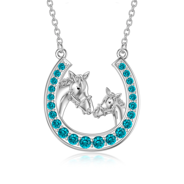 Collier en argent sterling avec pendentif cheval et fer à cheval en tourmaline créée-1