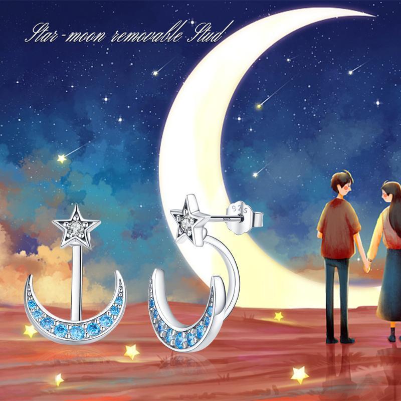 Srebrne kolczyki z cyrkonii sześciennej Moon Stars-7