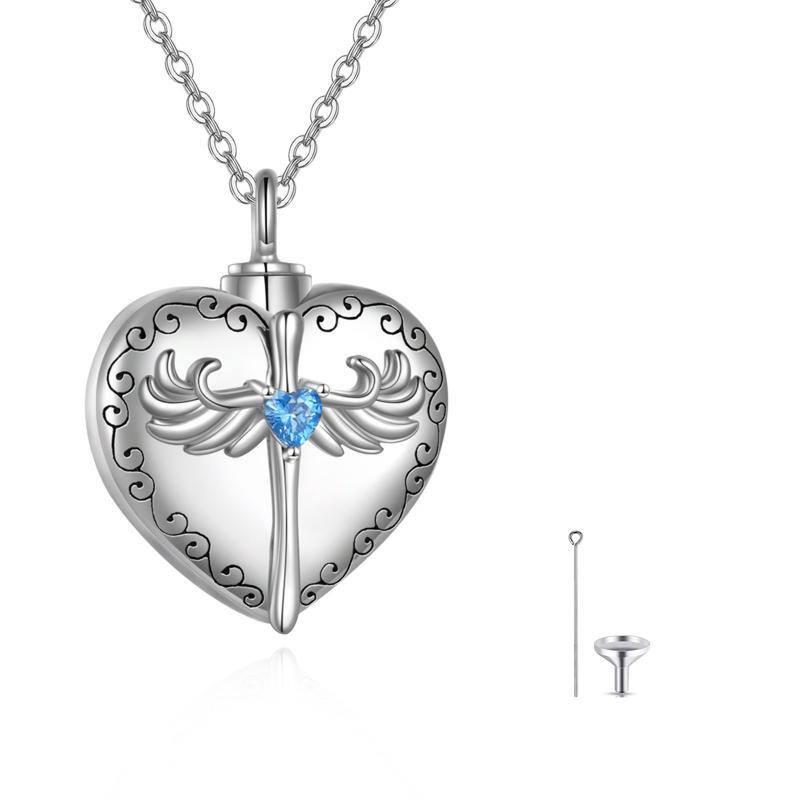 Sterling Silver Cross Angel Wings Heart Love Urn Necklace For Ashes Memorial Keepsake Pendant Cremation Jewellery-1