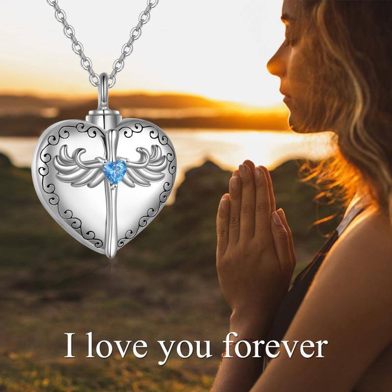 Sterling Silver Cross Angel Wings Heart Love Urn Necklace For Ashes Memorial Keepsake Pendant Cremation Jewellery-5
