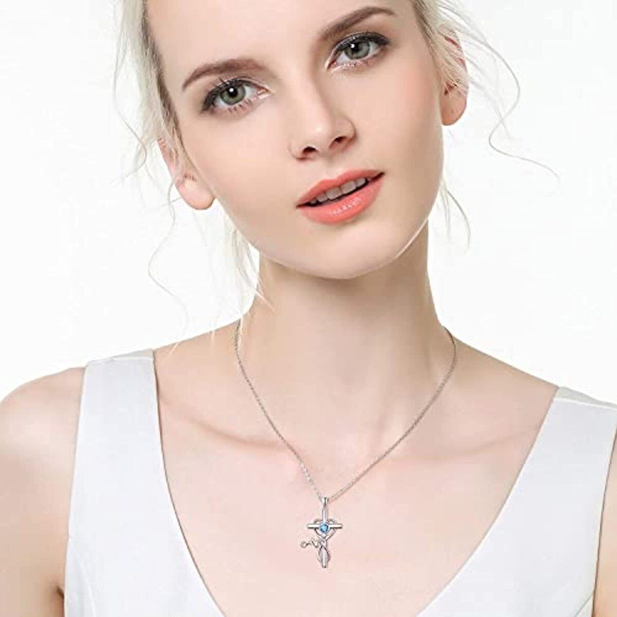 Collana a barre incrociate in argento sterling con zirconia cubica-2