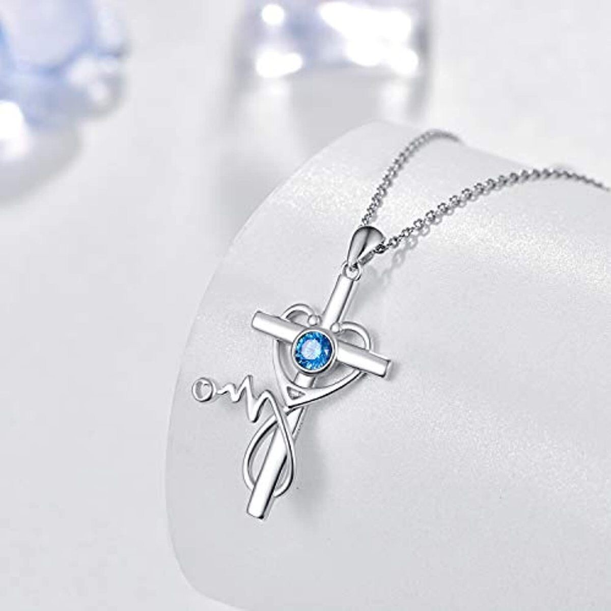 Collana a barre incrociate in argento sterling con zirconia cubica-4