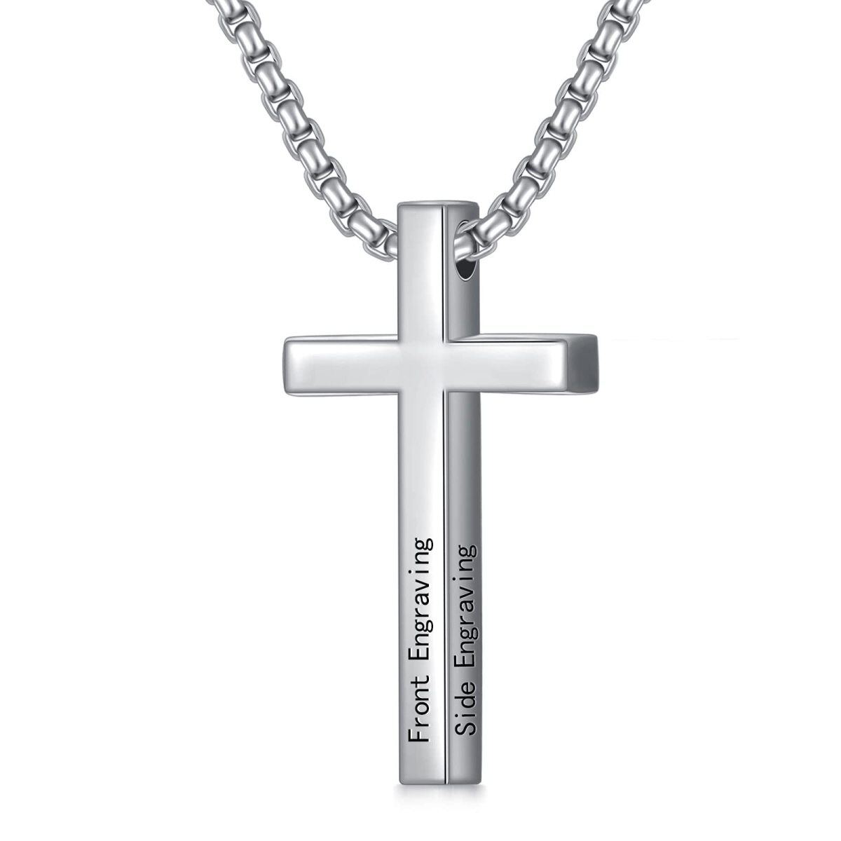 Collier avec pendentif gravé personnalisé en argent sterling avec barre croisée-1