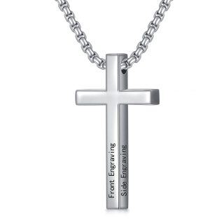 Sterling Silver Cross Bar Personalized Engraving Pendant Necklace-5