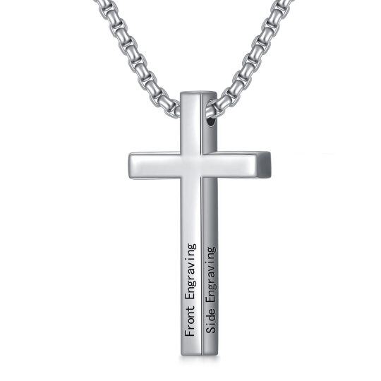 Sterling Silver Cross Bar Personalized Engraving Pendant Necklace