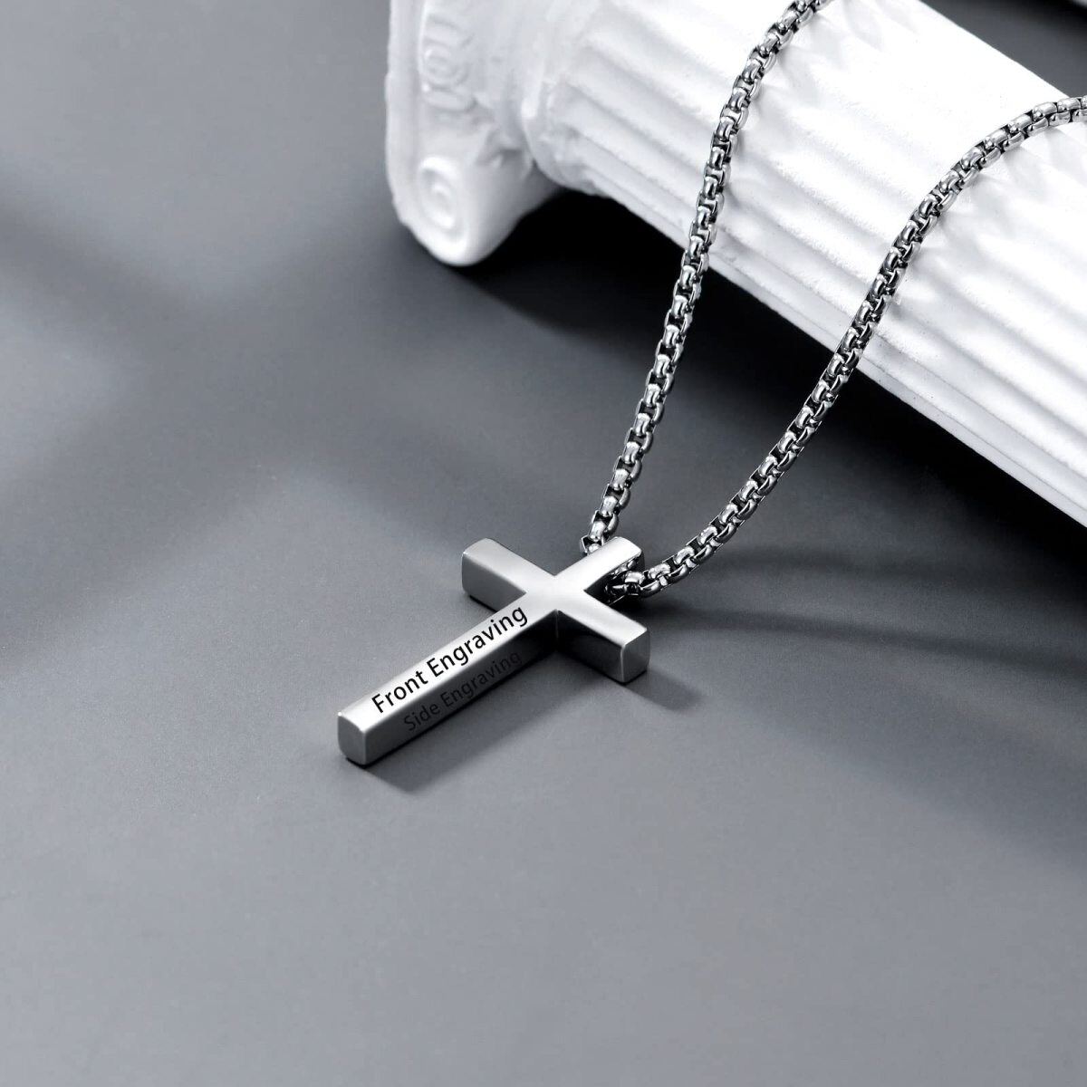 Sterling Silver Cross Bar Personalized Engraving Pendant Necklace-3