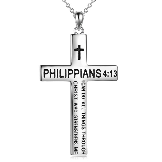 Sterling Silver Cross Belief Courage Pendant Necklace with Engraved Word