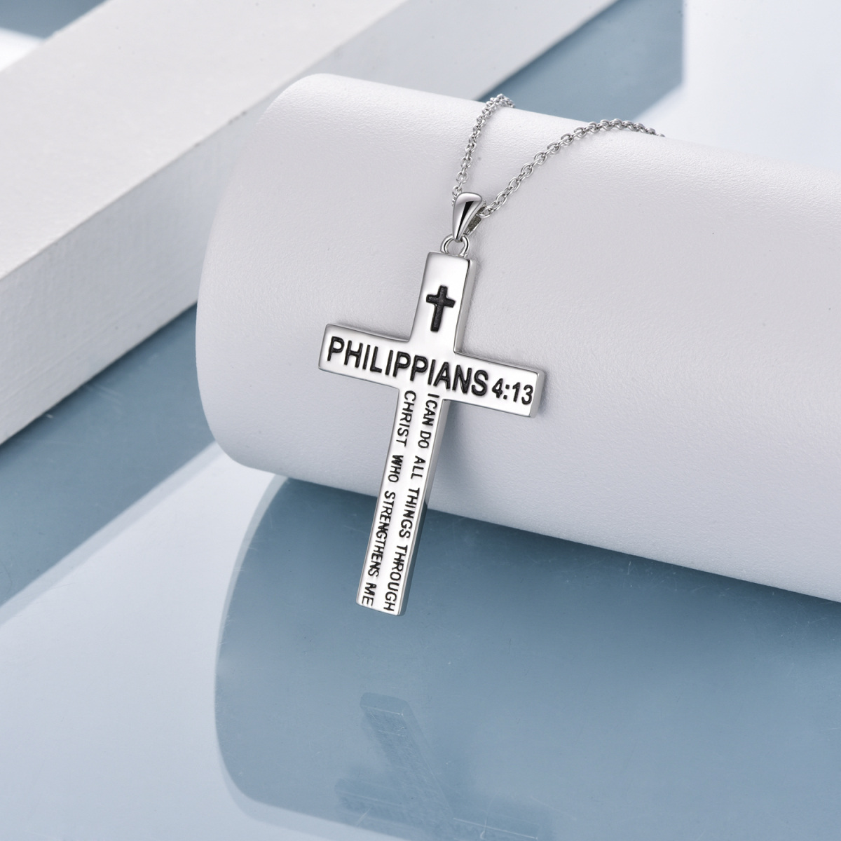 Sterling Silver Cross Belief Courage Pendant Necklace with Engraved Word-3