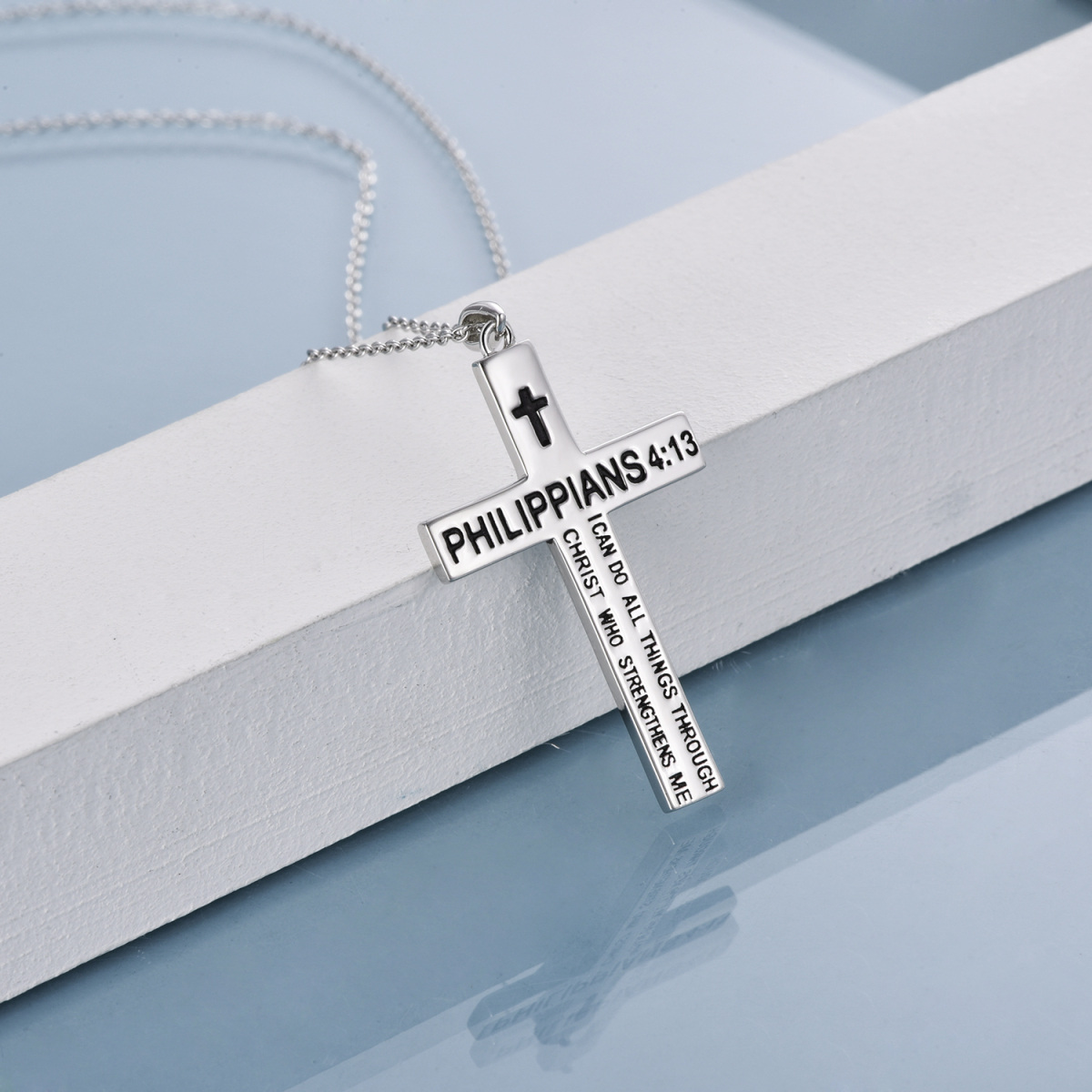 Sterling Silver Cross Belief Courage Pendant Necklace with Engraved Word-4