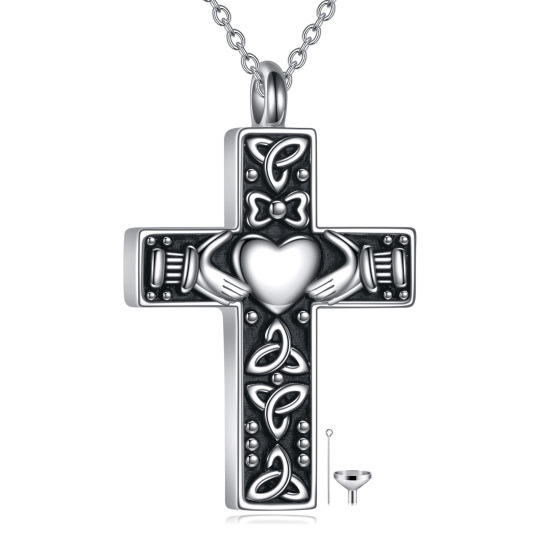 Sterling Silver Cross Claddagh Pendant Necklace with Engraved Word