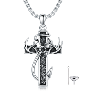 Sterling Silver Hunting Faith Fishing Cross Cremation Urn Necklace For Ashes For Men-2