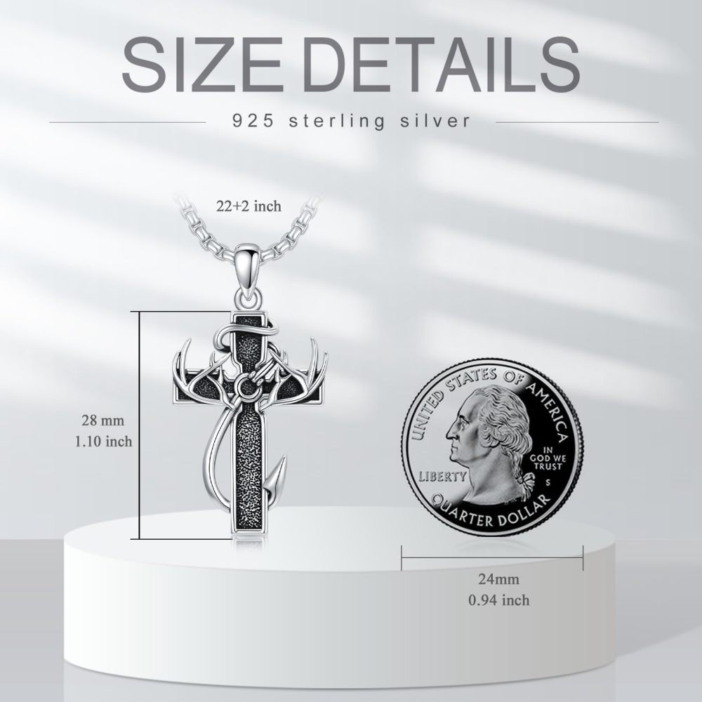 Collar de urna de cremación con cruz de pesca de fe de caza de plata de ley para cenizas para hombres-3