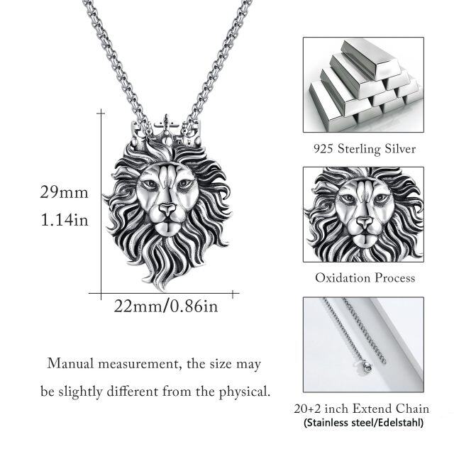 Sterling Silver Cross Crown Lion King Pendant Necklace for Men-5