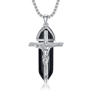 Sterling Silver Cross Crystal Pendant Necklace-7