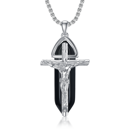 Sterling Silver Cross Crystal Pendant Necklace