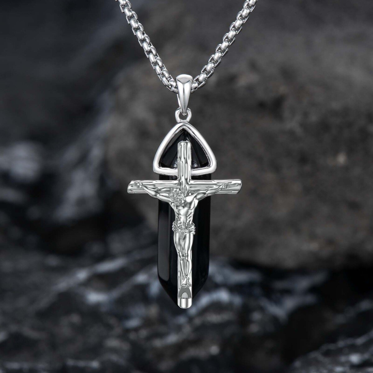 Collana con ciondolo a forma di croce in argento sterling-3