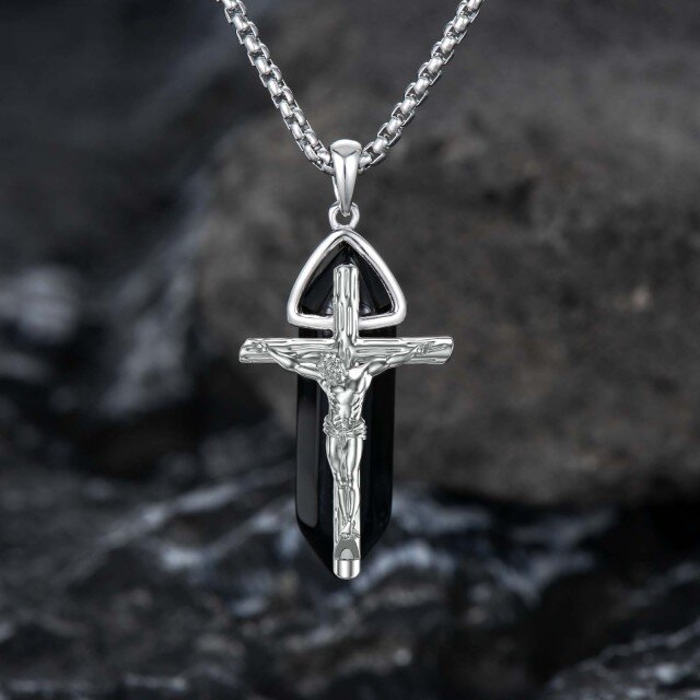 Sterling Silver Cross Crystal Pendant Necklace-3