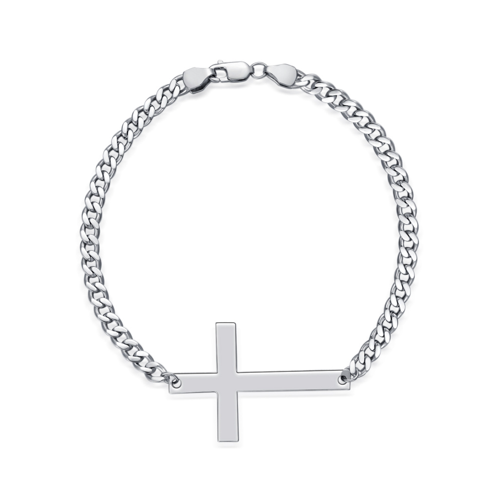 Sterling Silber Kreuz Panzerkette Armband-1