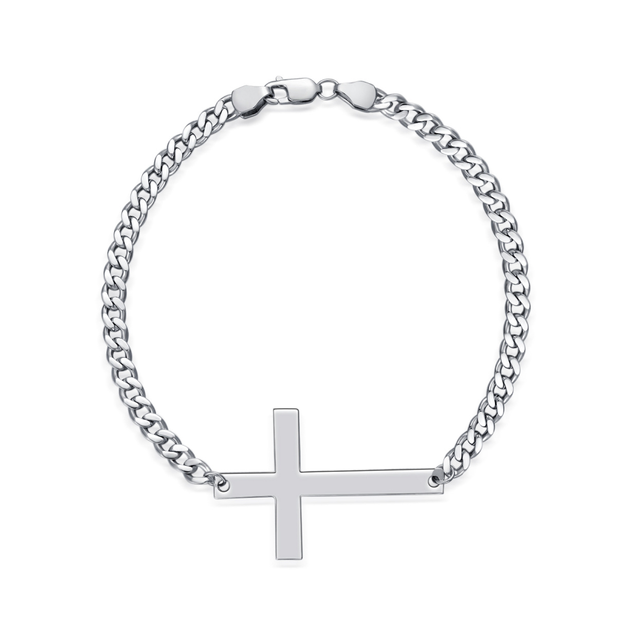 Sterling Silver Cross Curb Link Chain Bracelet-1