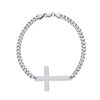 Sterling Silver Cross Curb Link Chain Bracelet-30