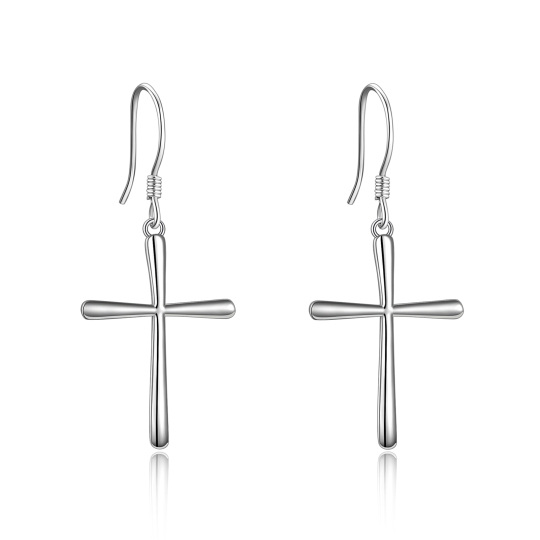 Sterling Silver Cross Drop Earrings