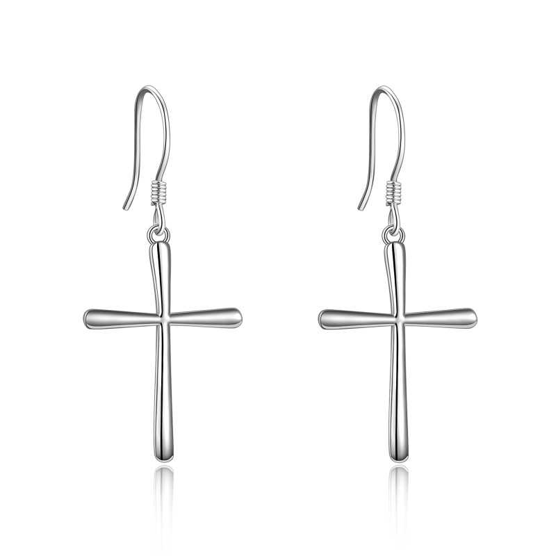 Sterling zilveren kruis drop oorbellen-4