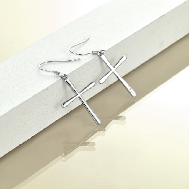 Sterling Silver Cross Drop Earrings-4