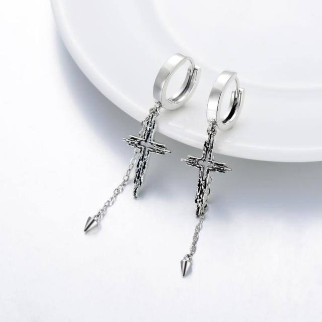 Sterling Silver Cross Drop Earrings-3