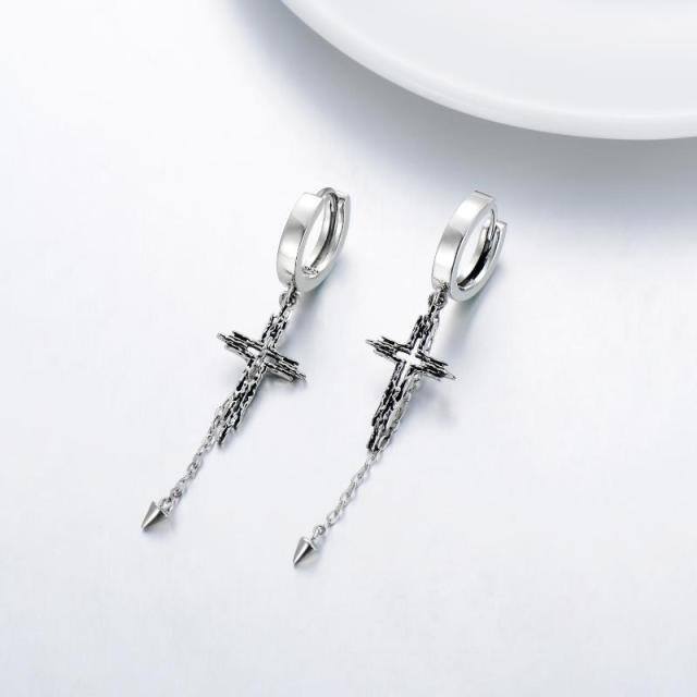 Boucles d'oreilles Croix en argent sterling-4