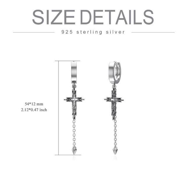 Sterling Silver Cross Drop Earrings-5